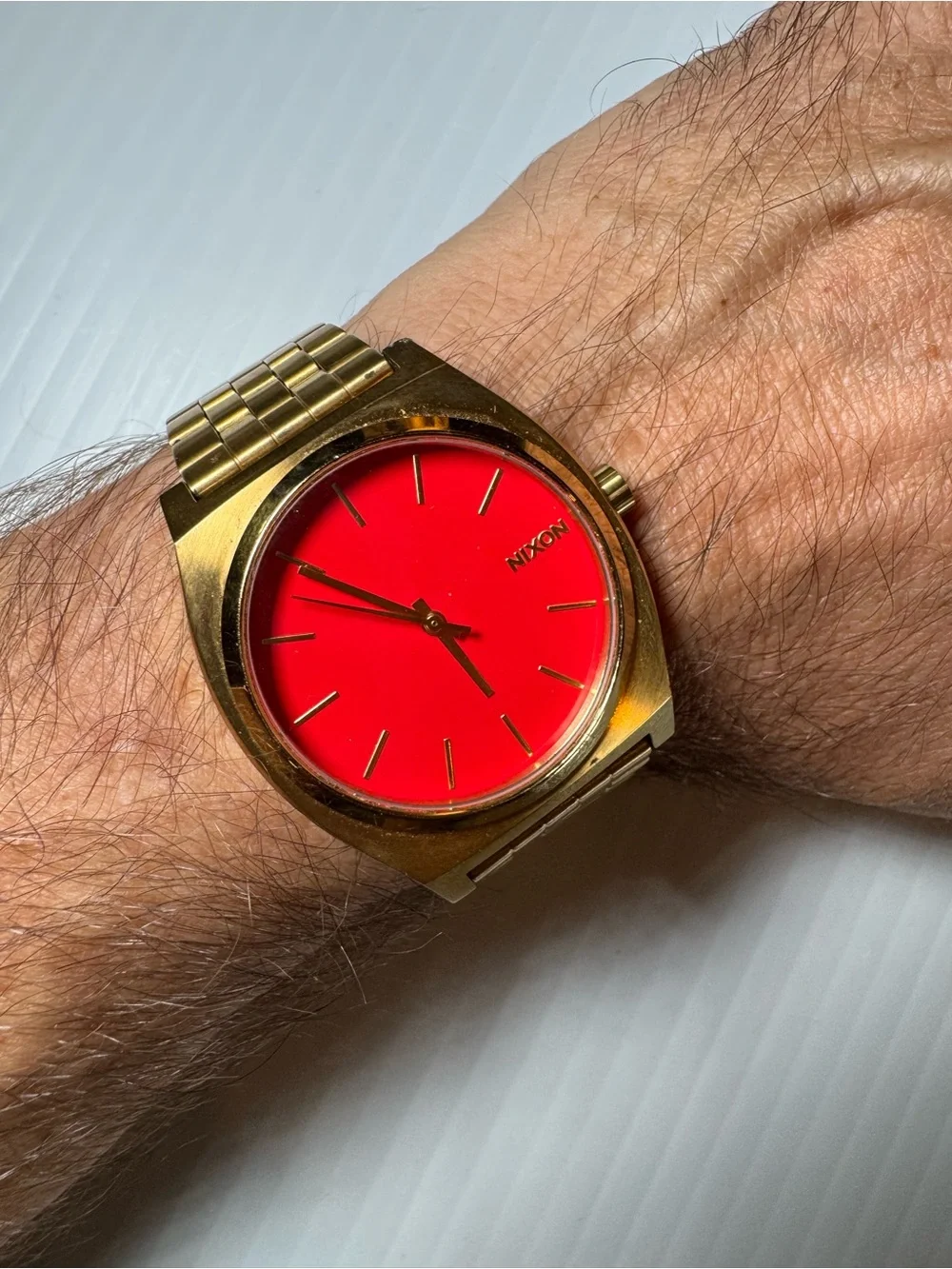 Nixon Time Teller Gold/Oxblood/Sunray Bracelet Watch - new battery & operational
